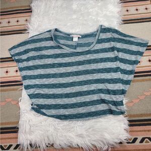 Stripe Cropped Dolman Top Women's Medium Made For Me 2 Look Amazing Teal & Gray